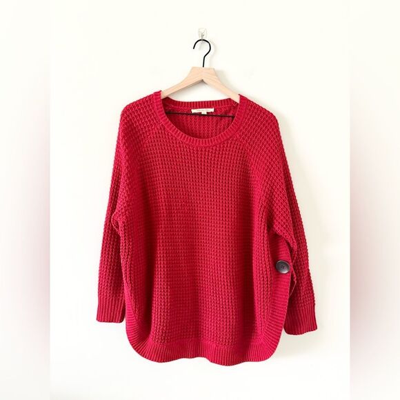 Magnolia Sweaters - Magnolia Lane Chunky Knit Sweater with Side Button Detail in Red Size L